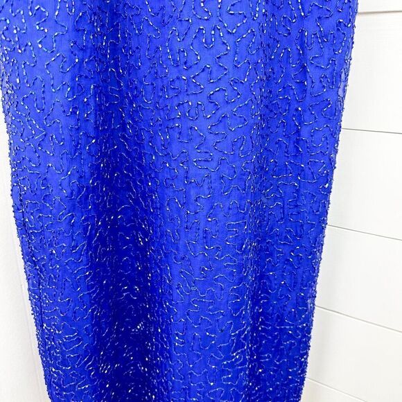 Laurence Kazar Vintage Silk Beaded Evening Gown Size Small Blue - Picture 5 of 10